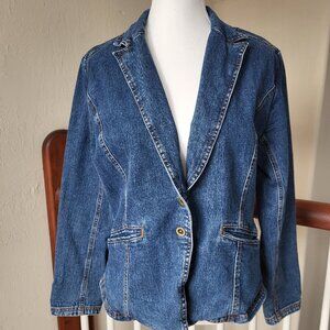 Blue jean jacket TravelSmith Womens Medium M collared button close pockets